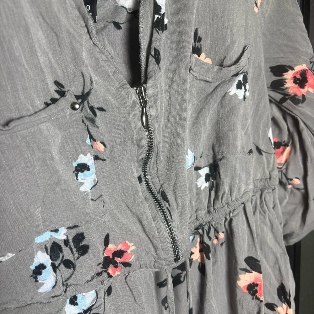 Torrid Floral Zip Front Dress Gray Long Sleeve Size 00 - Picture 3 of 9